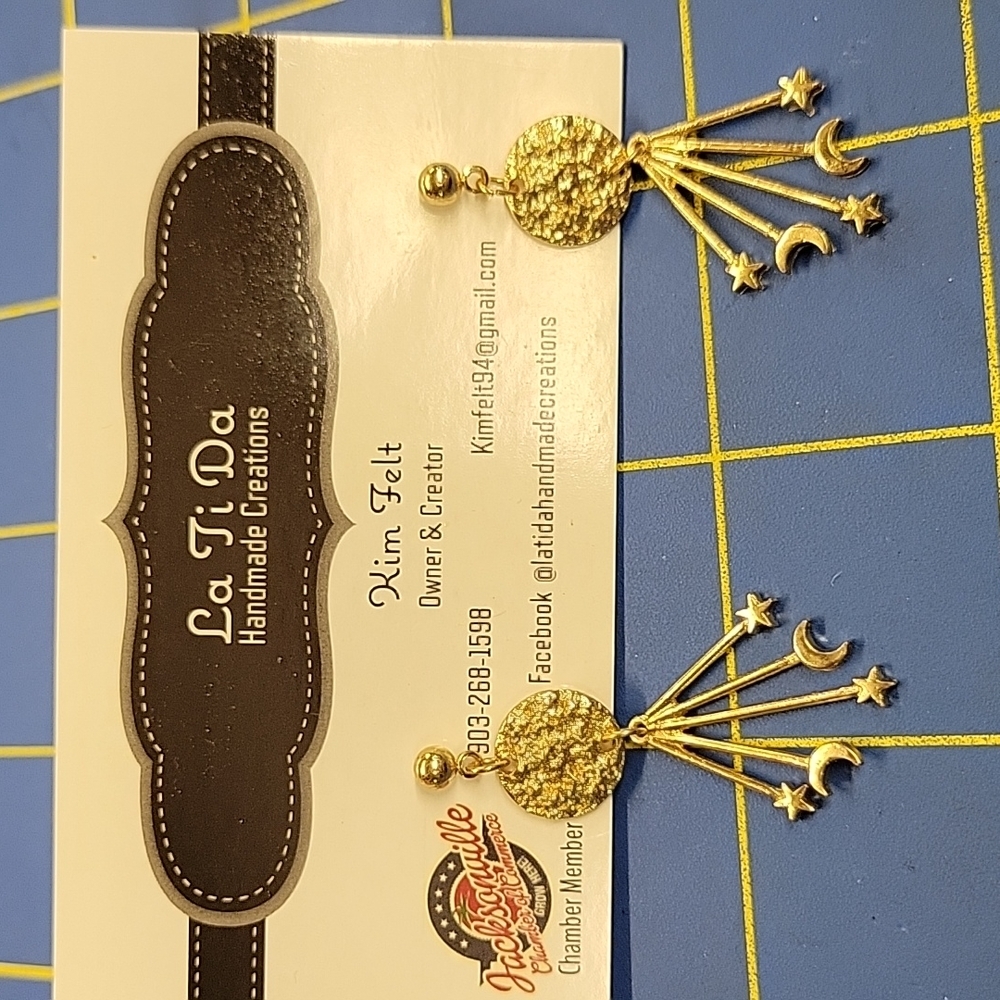 Dangle Stud Sun & Moon Gold Tone 1.5